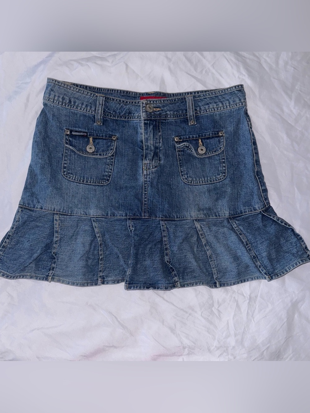 Unionbay Y2K Denim Ruffle Hem Mini Skirt in Blue Size 9 Festival Ready